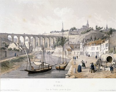 View of the Dinan viaduct and the wharf. Illustration of the 19th century preserved at the Museum of Dinan (engraving) by French School