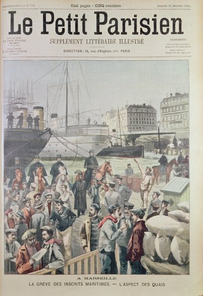 View of the Docks in Marseille during the Maritime Strike, from the front cover of Le Petit Parisien, 21st December 1902 by French School