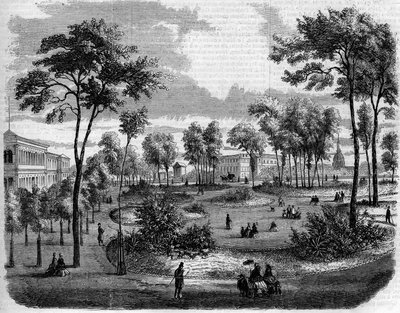 View of the English gardens of the Champs Elysees in Paris by French School