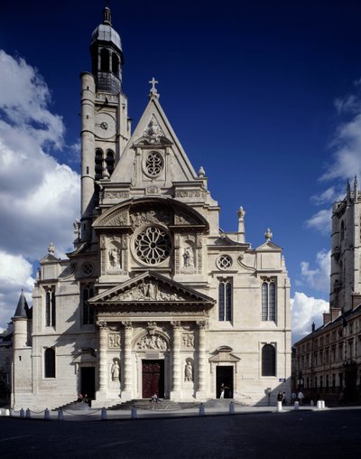 View of the Facade of the church of Saint-Etienne du Mont, Place Sainte-Genevieve (Saint Etienne du mont) in Paris in the 5th arrondissement by French School