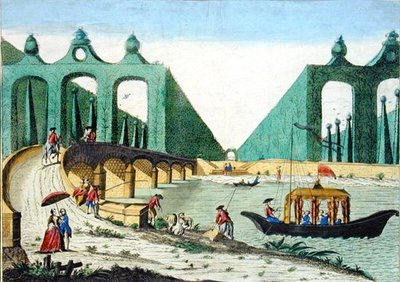 View of the Gardens of Lord Hamilton towards a Bridge over the River Thames near London by French School