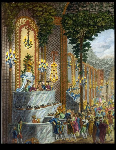 View of the Interior in one of the rooms of the Place de Louis le Grand, View of the entrance to the Salon (detail) by French School