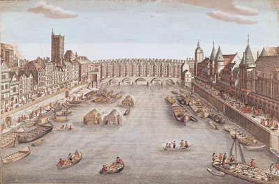 View of the Pont au Change looking downstream by French School