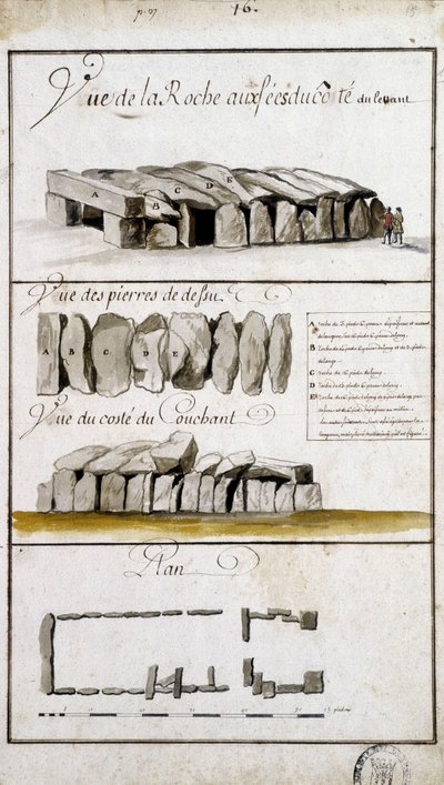 View of the Roche aux Fées on the east side, view of the stones of Defsu by French School