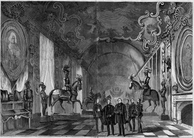 View of the arms room of the Palace of Turin (Italy) during the visit of King Victor Emmanuel II and Prince Napoleon by French School