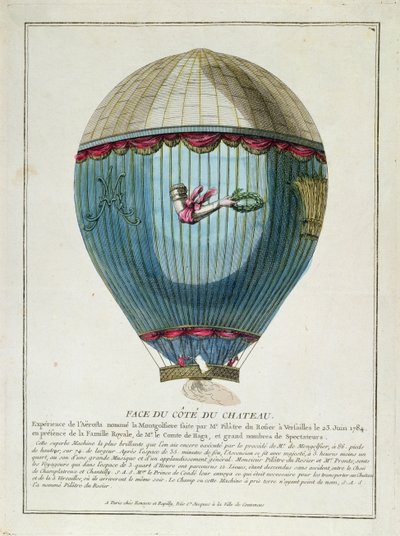 View of the balloon used by Francois Pilatre de Rozier at Versailles on the 23rd June, 1784 by French School