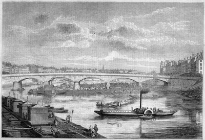 View of the Bridge du Change in Lyon by French School