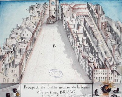 View of the centre of Brisach after French bombardment in 1793 by French School