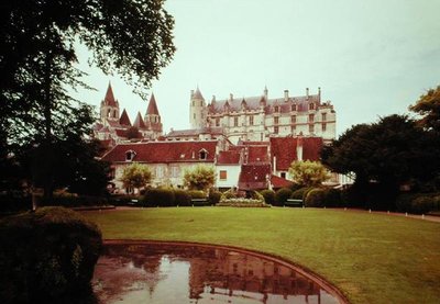 View of the chateau and the Church of St. Ours by French School