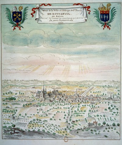 View of the City and the Abbey of Saint Pierre de Bourgueil by French School