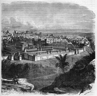 View of the city of Jerusalem before the destruction of the temple. Engraving in Histoire des Papes-Rois-Queen and Empereurs a travers les centuries by Maurice Lachatre by French School