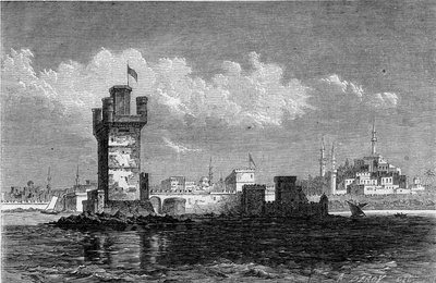 View of the City of Rhodes (Greece) with the Square Tower Saint Michel, Destroyed During an Earthquake in 1863 - Engraving in 