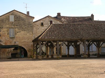 View of the covered market in the village by French School