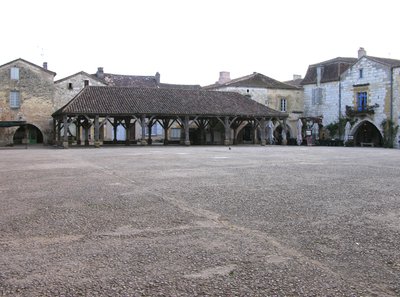 View of the covered market in the village by French School