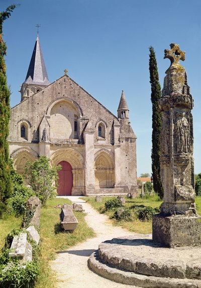 View of the facade of the Church of St. Pierre by French School