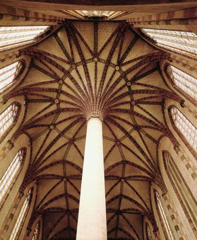 View of the fan vaulting of the ceiling by French School