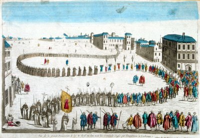 View of the Great Procession of the Self-Dafé Where We See the Criminals Tried by the Inquisition in Lisbon - Engraving by French School