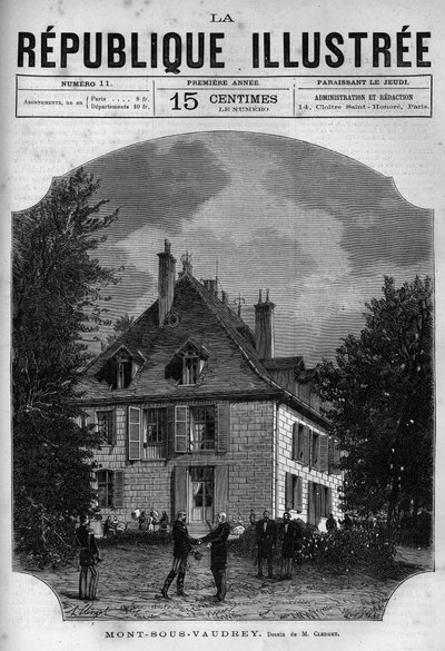 View of the house of President Jules Grevy (1807-1891) in Mont-sous-Vaudrey in Franche Comte. A newspaper. Engraving from 1880 in 