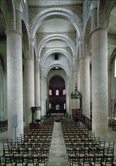 View of the nave, looking towards the altar by French School