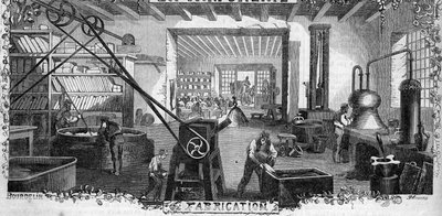 View of the perfumery factory of Delettrez in Neuilly by French School