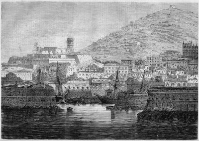 View of the port and town of Gaeta, Italy by French School