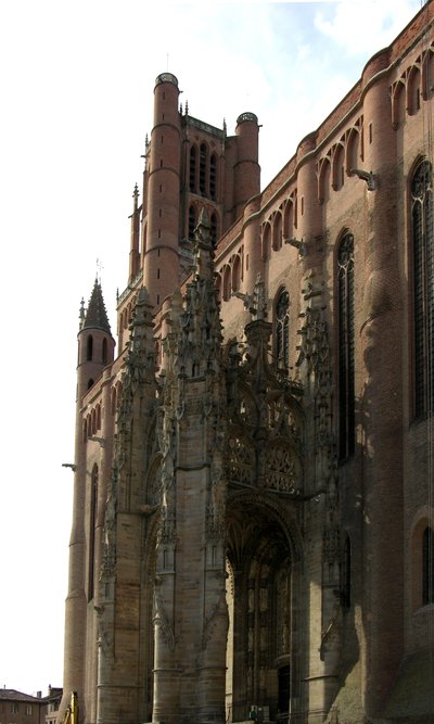 View of the right side with the canopied porch by French School