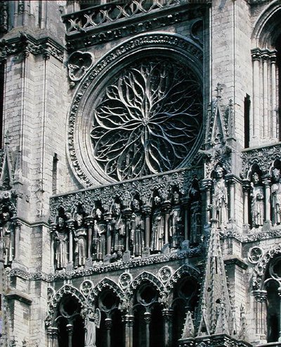 View of the Rose Window on the West Facade, 1225-30 by French School