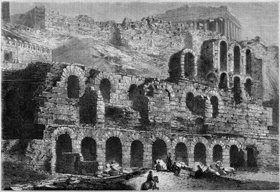 View of the ruins of the Odeon of Herode Atticus (built in 161 AD) in Athens, Greece by French School