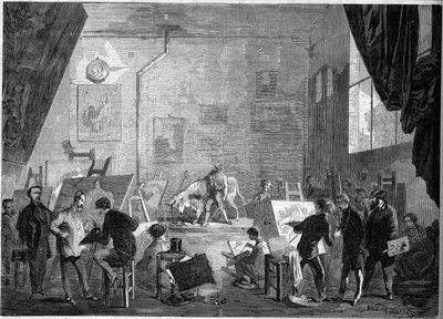 View of the studio of the painter Gustave Courbet, rue Notre Dame des Champs in Paris by French School