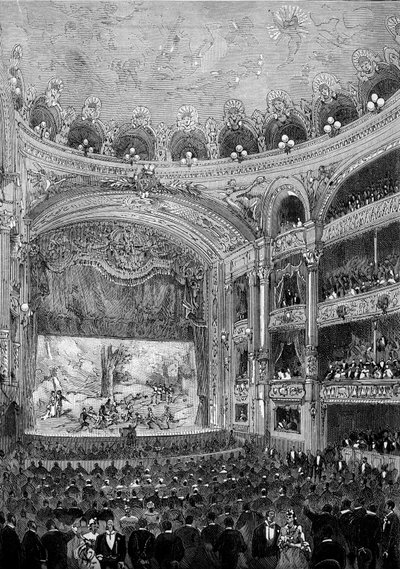 View of the theatre hall Bellecour, in Lyon, built by Jules Chatron in 1879. Engraving in Le Monde Illustré n°1176 of October 11 by French School