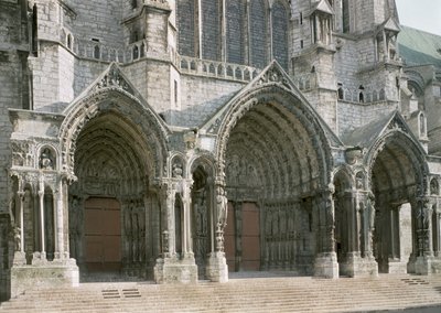 View of the three portals of the north transept by French School