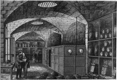 View of the Tightening, located in the cellars of the Louvre, where the silver destined for Germany is stored. France had to pay compensation for its defeat during the War of 1870 by French School