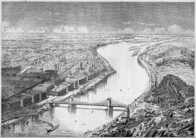 Views of the city of Pesth (Pest), capital of Hungary, in 1861, and of the Szechenyi Bridge, or Chaines Bridge, built between 1840 and 1849. Engraving in Le Monde Illustré n°229 of 31 August 1861 by French School