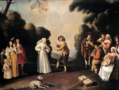 Village dance scene probably at a wedding party, a pregnant woman on the left. 17th century Avignon, Musee Calvet by French School