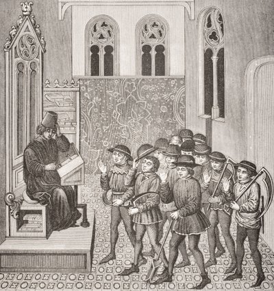 Villains receiving their Lords Orders before going to Work, after a miniature in a 15th century manuscript, from Le Moyen Age et La Renaissance by Paul Lacroix (1806-84) published 1847 by French School