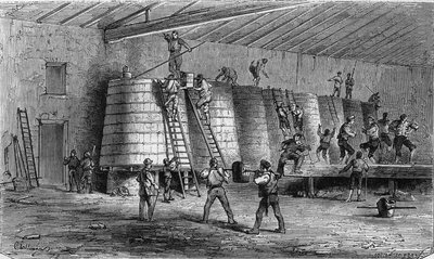 Viticulture in Medoc: crushing and putting into vats. Engraving in "Le Monde Illustre" n°561 of 11 January 1868. by French School