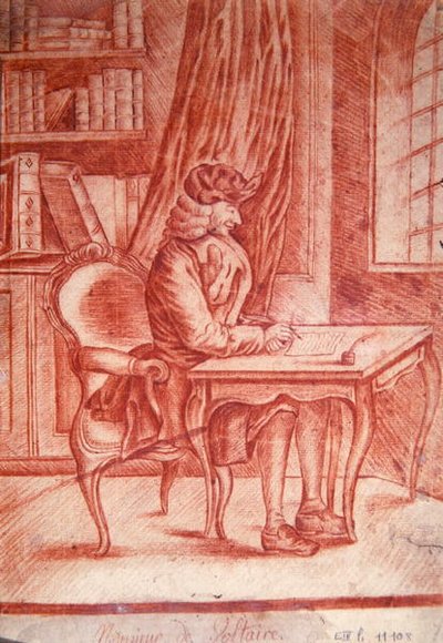 Voltaire writing in his study, c.1765-75 (red chalk on paper) by French School