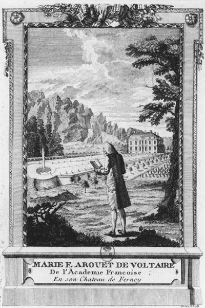Voltaire at Ferney, engraved by Prevost by French School