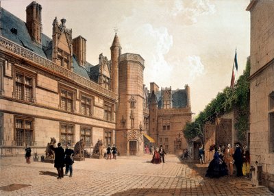 View of the Hotel and the Musee de Cluny in Paris. Engraving of the 19th century Paris, decorative arts by French School