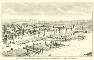 View of the Hotel de Saint-Paul and the Arsenal district, at the beginning of the 15th century by French School