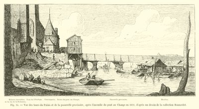 View of the Towers of the Palace and the Temporary Footbridge, after the Fire of the Pont au Change in 1621, after a drawing from the Bonnardot Collection by French School
