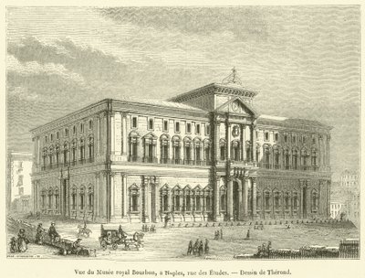 View of the Royal Bourbon Museum, Naples, Rue des Etudes (engraving) by French School