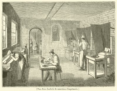 View of a printing type foundry by French School