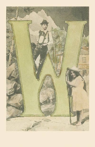 A boy in Tyrolean costume, a girl holding a mountain stick by French School