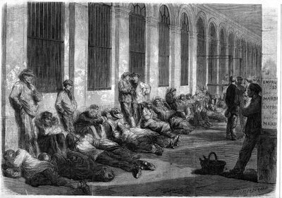 War of 1870: Parisians lining up in front of the Ministry of Finance to subscribe to the national loan to finance the war. Scene depicting the day before the opening of the windows by French School