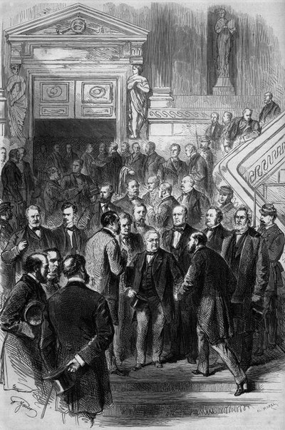 War of 1870: President of the Council Adolphe Thiers received the congratulations of the deputies on his release from the National Assembly reunited in Bordeaux on 19 February 1871. He just got his government