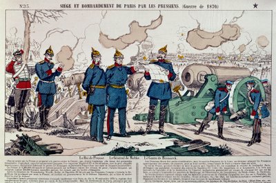 War of 1870: siege and bombardment of the city of Paris by the Prussians. Prussian King William I, General Moltke and Chancellor Otto von Bismarck took counsel by French School