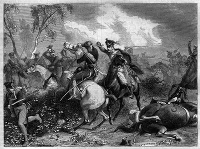 War of the Fourth Coalition 1806-1807 - Prince Louis Ferdinand of Prussia mortally wounded during combat with invading English cavalry at the Battle of Saalfeld during the Napoleonic Wars by French School