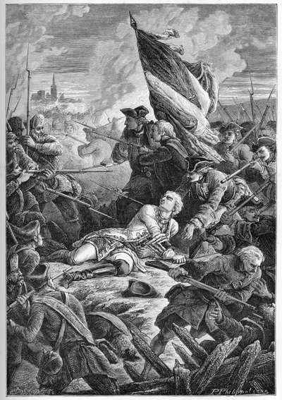 War of the Polish Succession - The Death of Louis Robert Hippolyte de Brehan, Count of Plelo before Dantzig, May 27 by French School