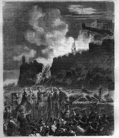 War of the Spanish Succession (1701-1714) between France and its ally Spain and a coalition of European countries. Engraving in 